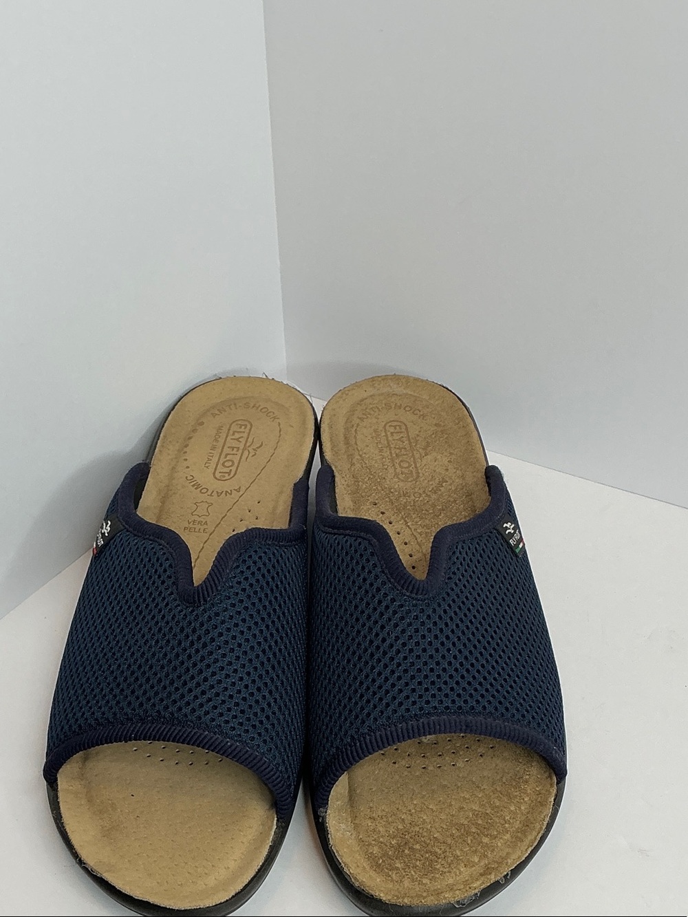 Women’s Navy Mesh Wedge Slides - Comfortable Open-Toe Slip-Ons